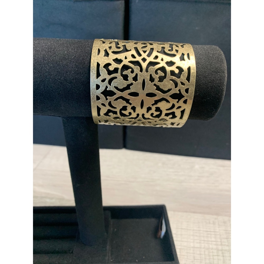 Gold Filigree Cutout Cuff Bracelet Wide Open Back Statement Jewelry